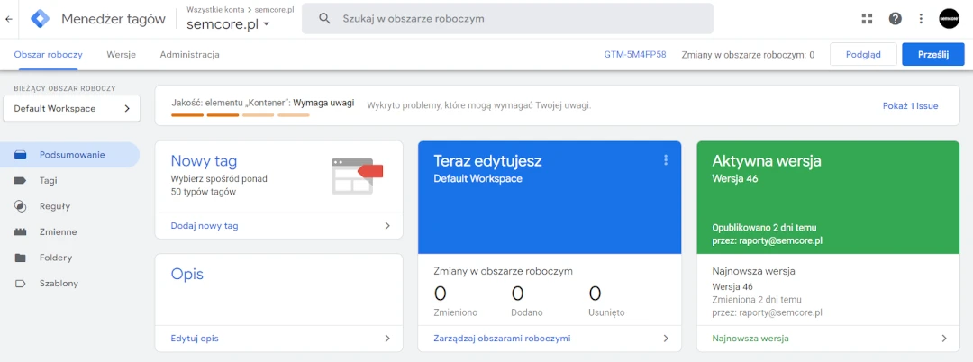 Panel Google Tag Manager