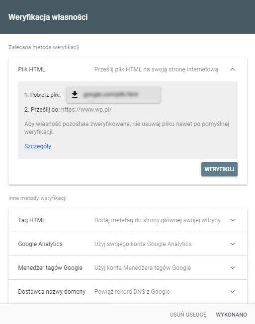 Metody weryfikacji własności strony internetowej w Google Search Console