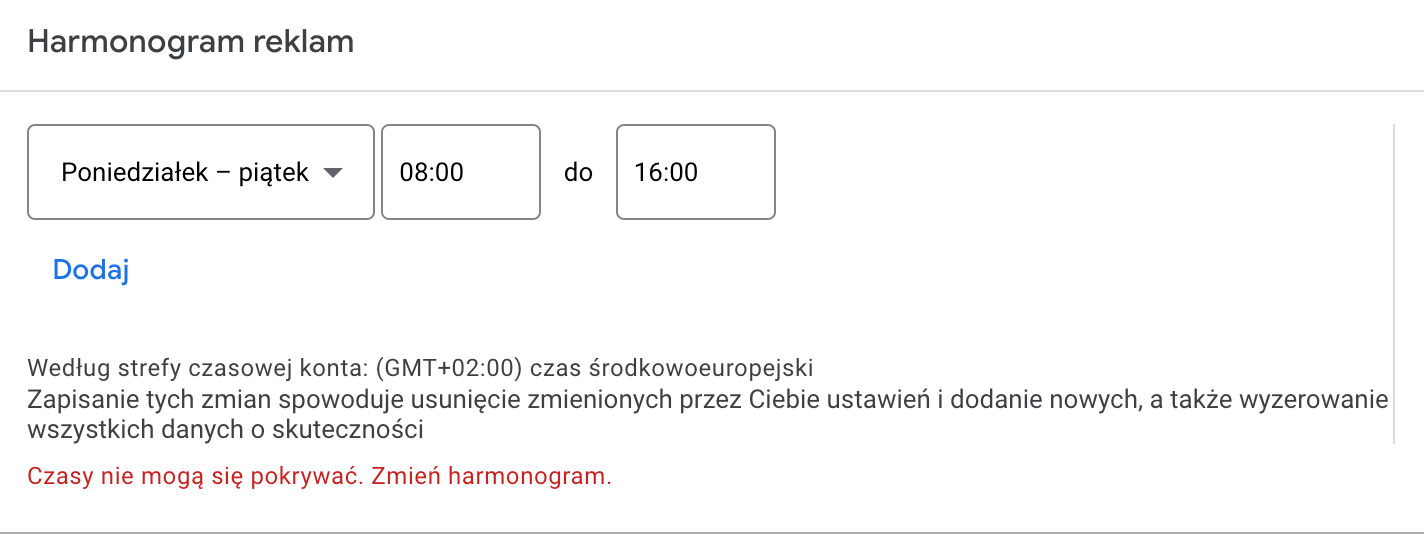 Harmonogram reklam w Google Ads