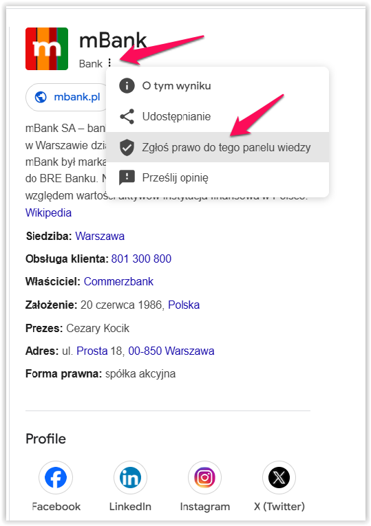 Panel wiedzy Google