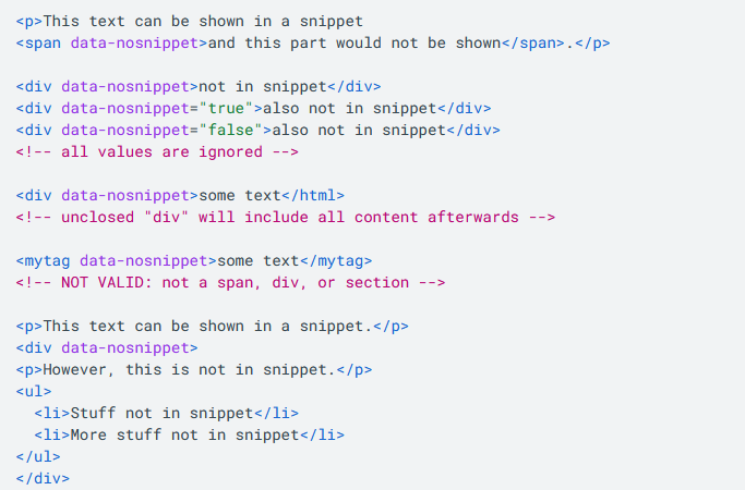 Nosnippet tag