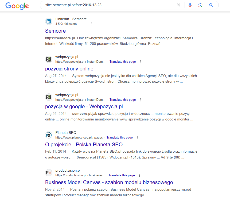 Wyszukiwanie po dacie wpisu, kanonizacja a klastrowanie, błąd w Google