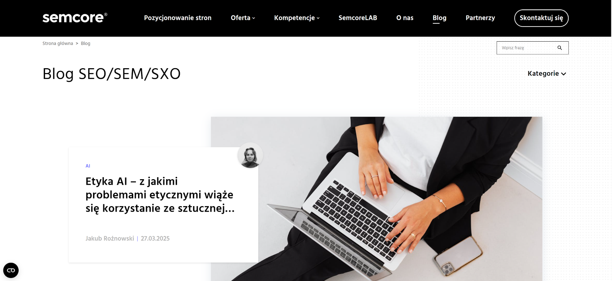 Blog dotyczący tematyki SEO na Semcore.pl