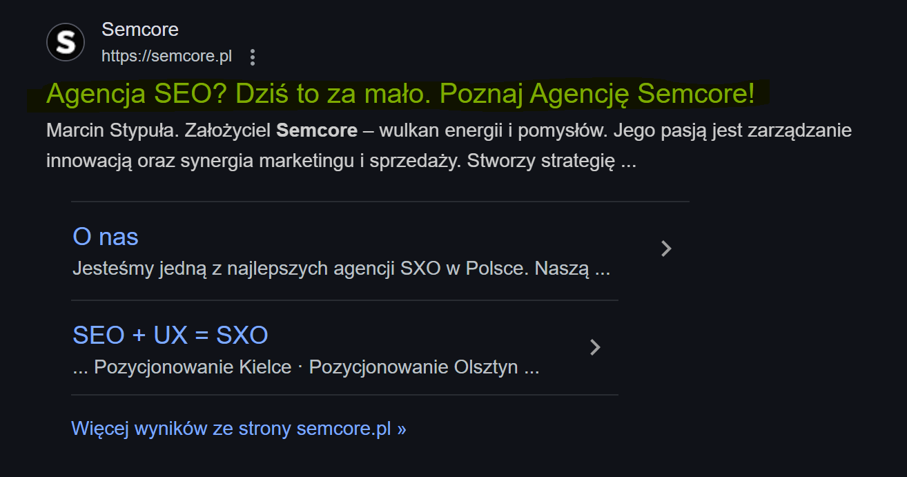 Zaznaczony na żółto fragment to przykład meta title
