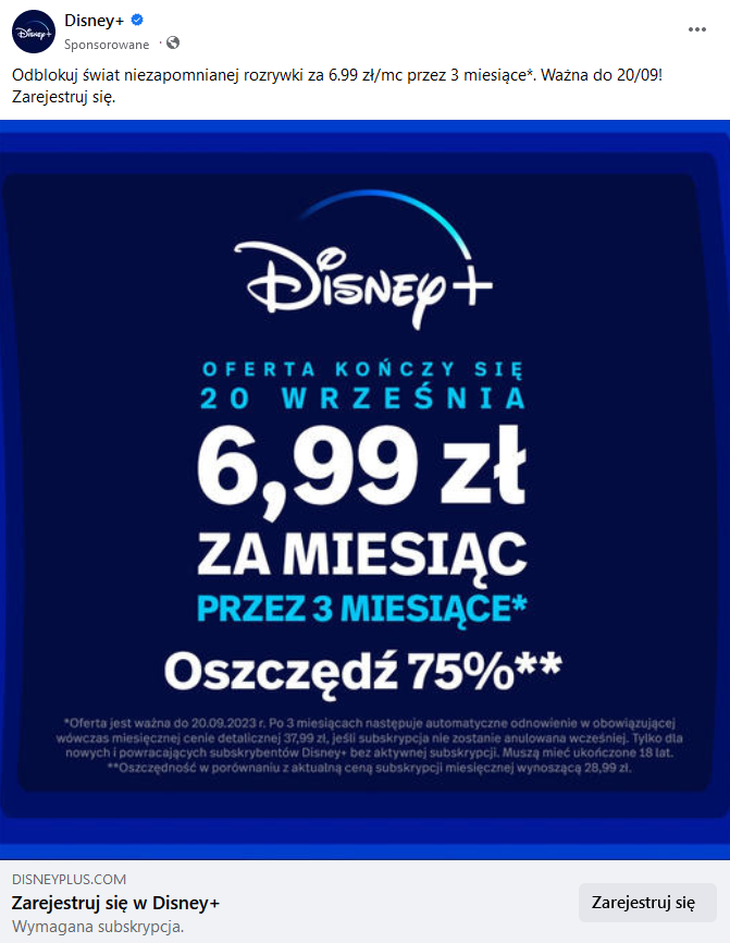 Reklama Disneya na Facebooku
