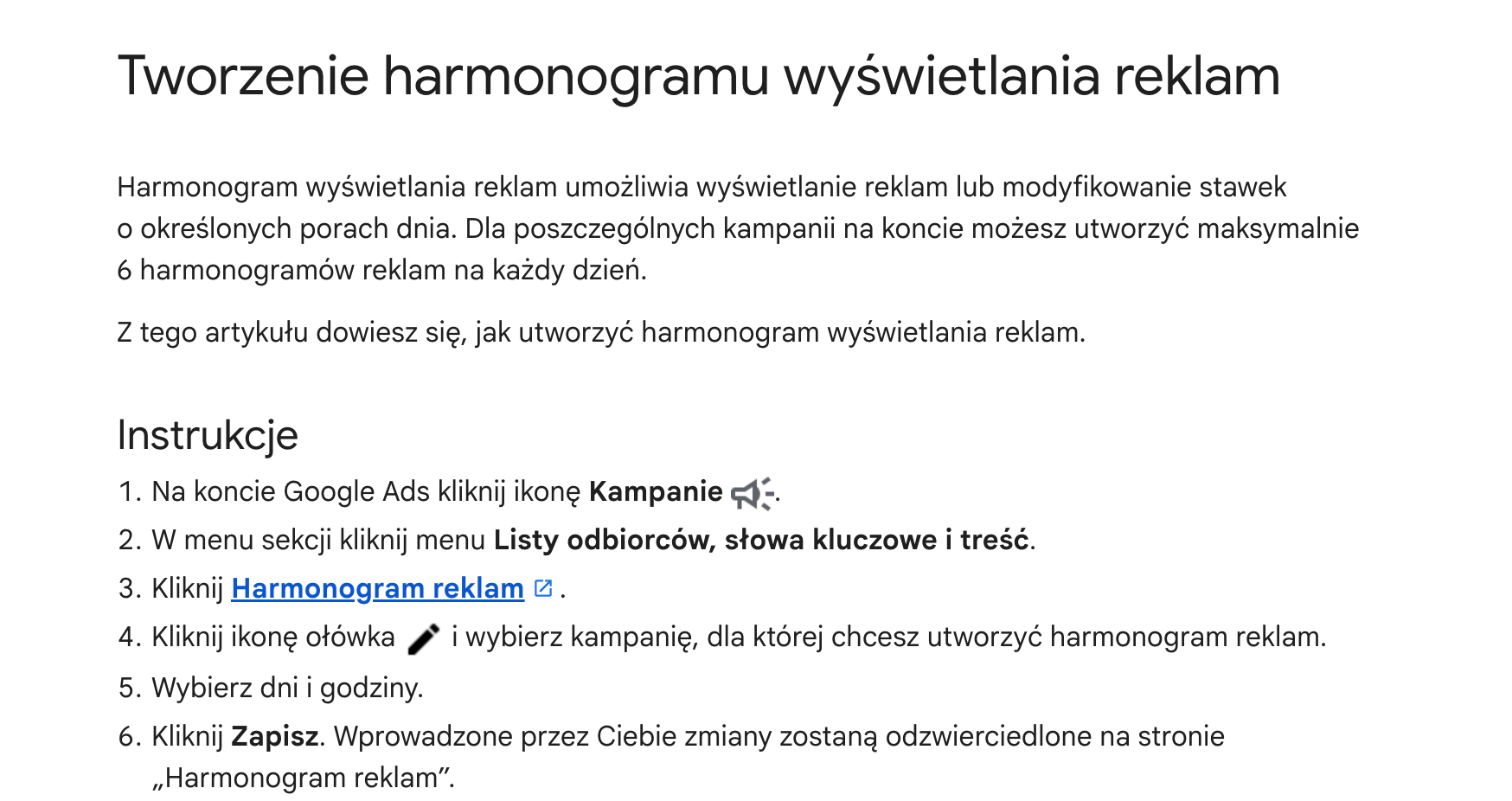 Harmonogram reklam w Google Ads