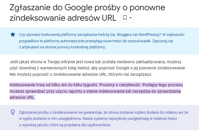 Ile trwa indeksowanie strony w Google?