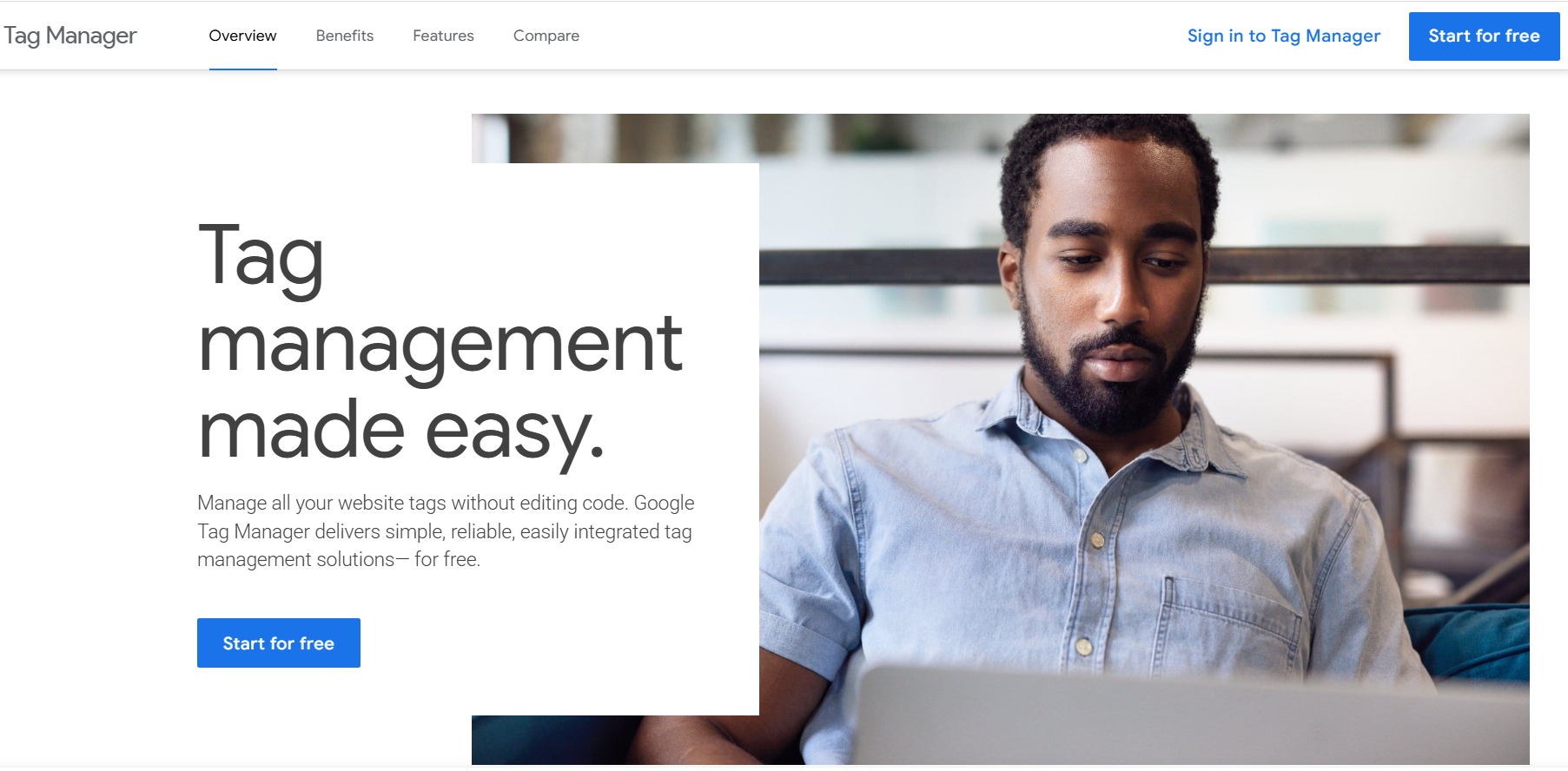 Widok na okno startowe Google Tag Managera