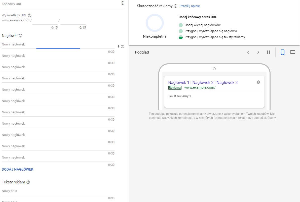 Reklamy elastyczne w Google Ads — Poradnik